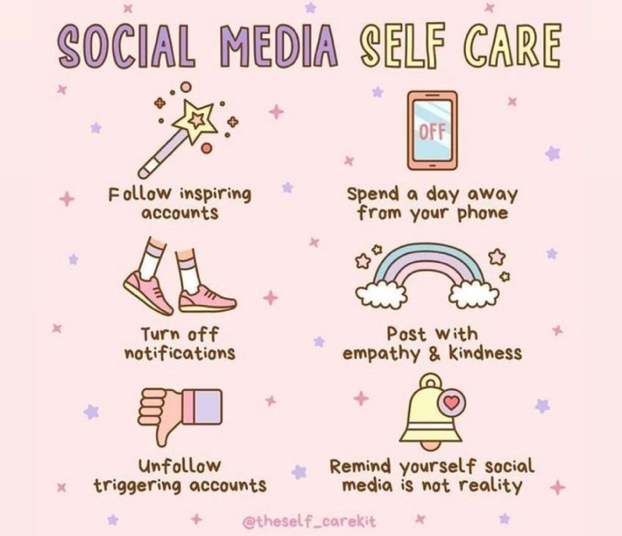 As we all spend more and more time online, it's important to provide yourself with some social media self care. This post from @theself_carekit is not only cute, it has some genuinely useful practices. #socialmediaselfcare #toptips #mktg2021