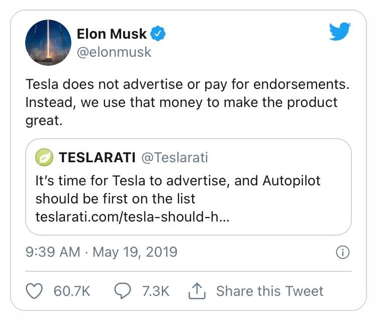 Interesting story & a good reputationInteresting story create free publicity. Tapi please jangan buat benda bodoh okay!Tesla selalu come out dengan kisah yang menarik tentang brand diorang.