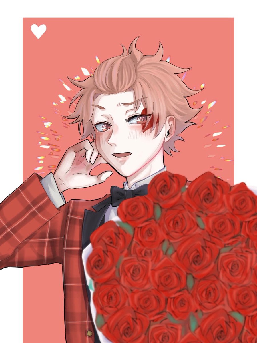 flower male focus 1boy bouquet rose red flower red rose  illustration images