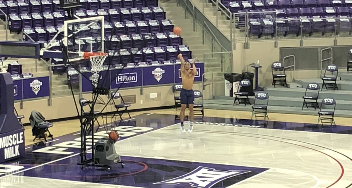 TCU’s <a href="/jae_ledee/">Jaedon LeDee</a> has the game-winning bucket around 10:15 p.m. last night, and he’s back in Schollmaier Arena by 7:30 a.m. the next morning! I think he went home last night? #HornedFrogFactor