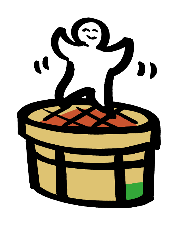 フリー素材を作る配信で描いた 盆栽の下にあるスポンジ 七輪の上でサンバを踊る ちゃぷりーぬのイラスト