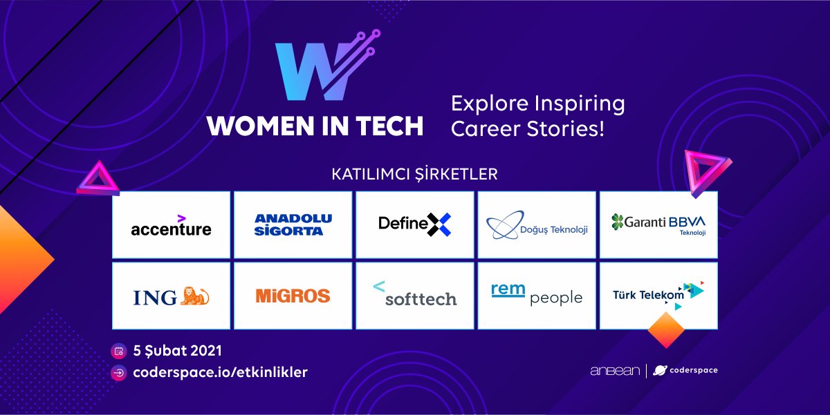 Women in Tech 5 Şubat’ta! 🚀👩🏼‍💻
Teknoloji &amp; Yazılım dünyasındaki kadın profesyonellerden ilham almaya ve merak ettiğin her şeyi sorma fırsatı yakalamaya ne dersin?💫

Kayıt linki: coderspace.io/etkinlikler
@coderspaceio
#anbeanyanımda