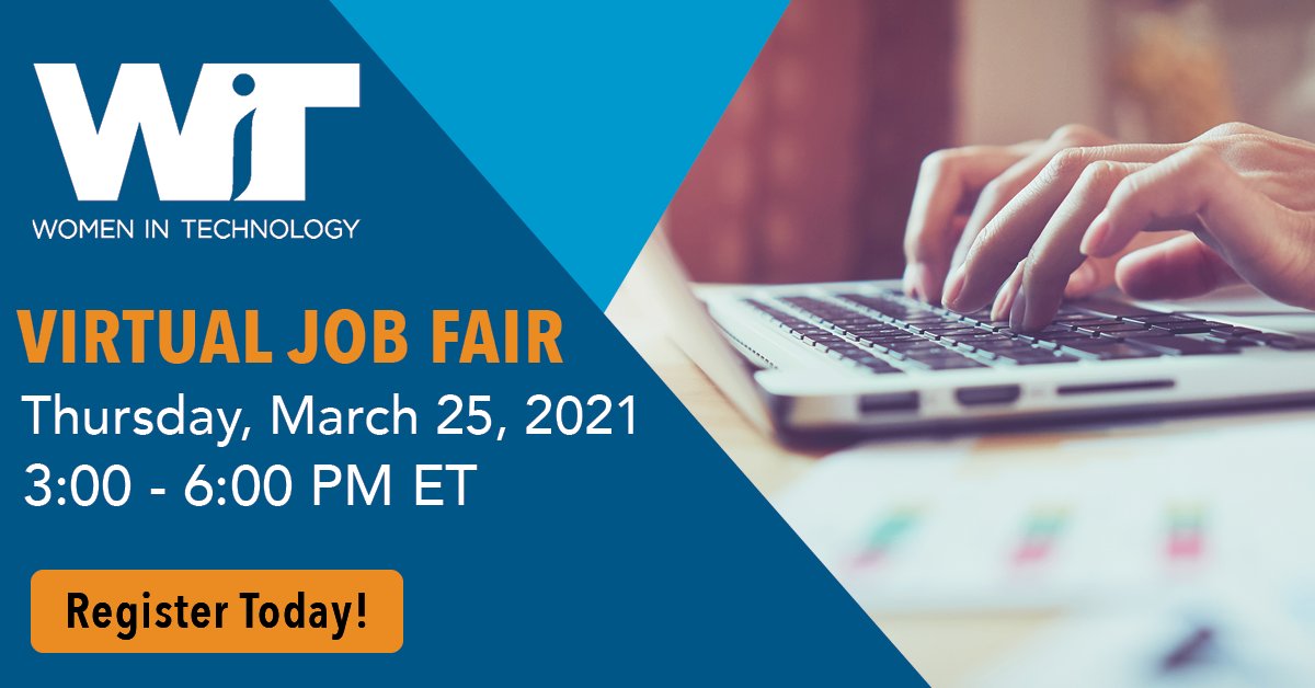 ATTN #tech jobseekers: WIT invites you to join our #Virtual Job Fair on Thursday, March 25. This online event will give you the opportunity to connect with top organizations in the DC Metro area. Register for this FREE event today: ow.ly/PeHm50Do7SR #WomenInTech