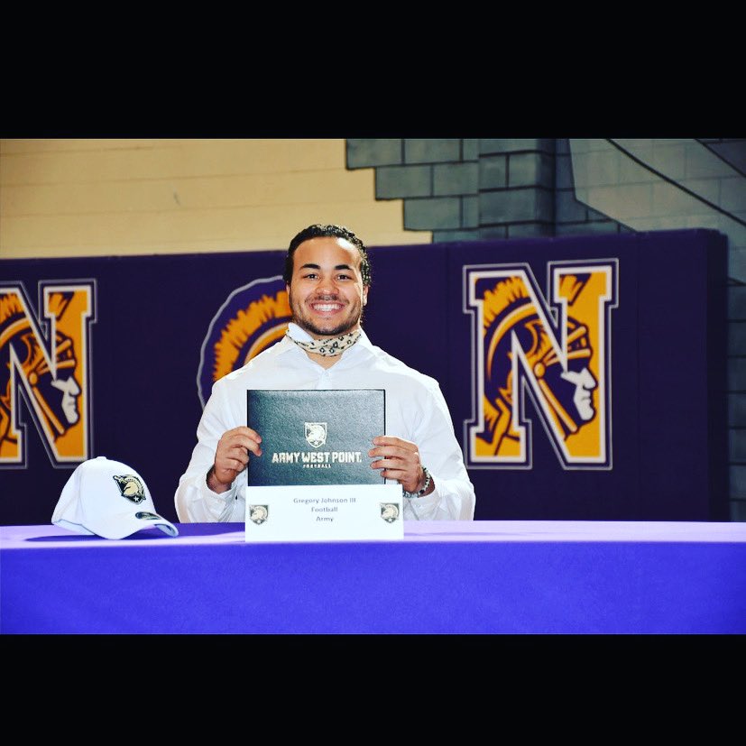 Congrats to Northwestern high school @GregoryjohnsonC for signing NLI to play college  football at @ArmyWP_Football and thanks to his family for letting me be apart of his process ... #nationalsigningday #eptfootballacademy 🏁