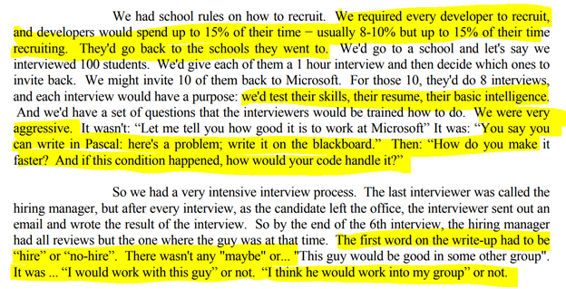 14/ On recruiting and hiring"We required every developer to recruit, and developers would spend up to 15% of their time - usually 8-10%, but up to 15% of their time recruiting"