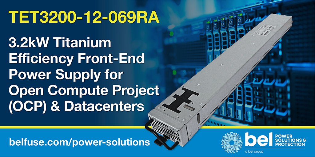 BelPwrSolutions's tweet image. #BelPowerSolutions announced expansion of their portfolio to incl the TET3200-12-069RA, a 3200 W Titanium efficient AC-DC front-end #powersupply for inter. bus architectures (IBA) in high perf. &amp;amp; high reliability servers, routers &amp;amp; NW switches #BelFuse PR: bit.ly/36IPExD