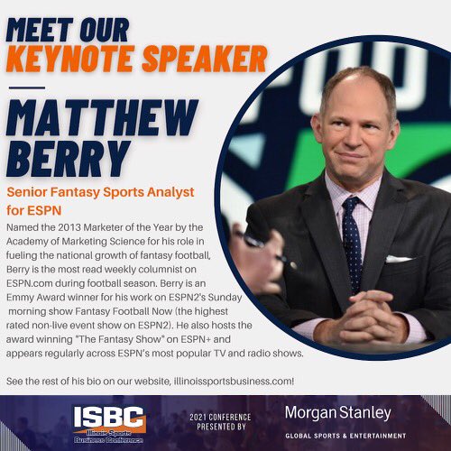 UIUC_ISBC's tweet photo. 🚨 Major Announcement 🚨

We could not be more thrilled to announce that @MatthewBerryTMR Barry will be a keynote speaker at the 2021 Conference! 

You will not want to miss this event ❗️Use the link in our bio to get your free tickets 

#SportsReimagined #ISBC2021 #illini https://t.co/6O3bB6U9Io