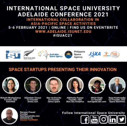 astro_bidushi's tweet photo. Excited to pitch #AstroHub today alongside other awesome APAC #NewSpace startups #ISUAC21 https://t.co/MMXQNjMsMO
@NewSpaceIndia @Arlula_Space #ZennoAustronautics #BlueSkyAnalytics, @AstrogateLabs #SpaceMachinesCompany
Partners @SpaceTec @SASIC_Aus, #Stone&Chalk, @SpaceWatchGL https://t.co/jyn9kvBjzN