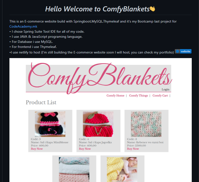 ByKeGer's tweet photo. Day 59 I finished my app the Comfy Blanket online store app you can check it here https://t.co/0Iy6usSTGQ
@springboot
 
@thymeleaf

@freeCodeCamp
 
@CodeNewbies
 
@_100DaysOfCode https://t.co/8SenzU0Xrs