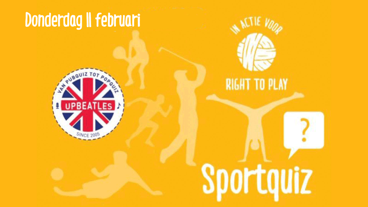 Test op donderdagavond 11 februari vanaf 20u jouw sportkennis. Dan organiseren de ultieme quizmasters van @Upbeatles opnieuw een speciale online Sportquiz voor Right To Play. Meedoen is gratis, vrijwillige bijdrage voor Right To Play welkom. righttoplay.nl/onlinesportquiz