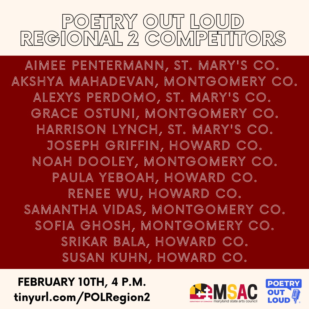 We are thrilled to celebrate poetry with these phenomenal student competitors representing Region 2 on Feb 10th! Register to see these students compete at Regional 2 at tinyurl.com/POLRegion2 #poetryoutloud #iampoetryoutloud <a href="/PoetryOutLoud/">PoetryOutLoud</a>