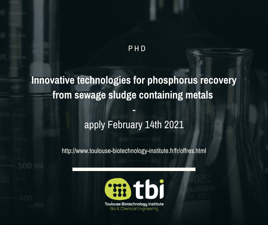 #PhD offer Innovative technologies for phosphorus recovery from sewage sludge containing metals 
- apply February 14th 2021 <a href="/AaltoUniversity/">Aalto University</a> <a href="/Le_SIAAP/">SIAAP</a> 
toulouse-biotechnology-institute.fr/fr/offres.html