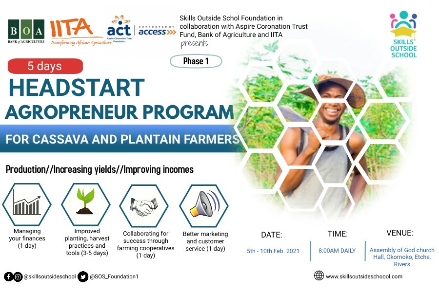 SOS_Foundation1's tweet photo. With support from @myaccessbank &amp; @bankofagricng, the @IITA_CGIAR team &amp; #trainers are on ground in #Etche LGA, Rivers State for the @SOS_Foundation1
#Agropreneurintervention for Cassava &amp; Plantain Farmers.

We are excited about this unique opportunity for those #farmers https://t.co/2Fy0BL7ADS
