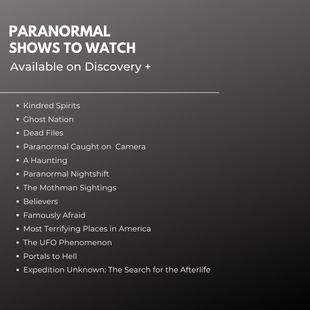 EpicediumNJ's tweet photo. Looking for paranormal shows to watch?  📺 

Check out this list - let us know what you've been watching!  💬 #epicedium_paranormal #paranormalinvestigators #paranormaltv #whatareyouwatching #epicediumnj #ideas #tvlineup #discovery+ https://t.co/FI1MSlgW9C