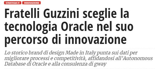 .<a href="/FratelliGuzzini/">Guzzini</a> sceglie la #tecnologia #Oracle nel suo percorso di #innovazione.

La news su @ComputerworldIT 👇
cwi.it/cio/fratelli-g…

<a href="/R1Group/">R1 Group</a> #Autonomous #Database