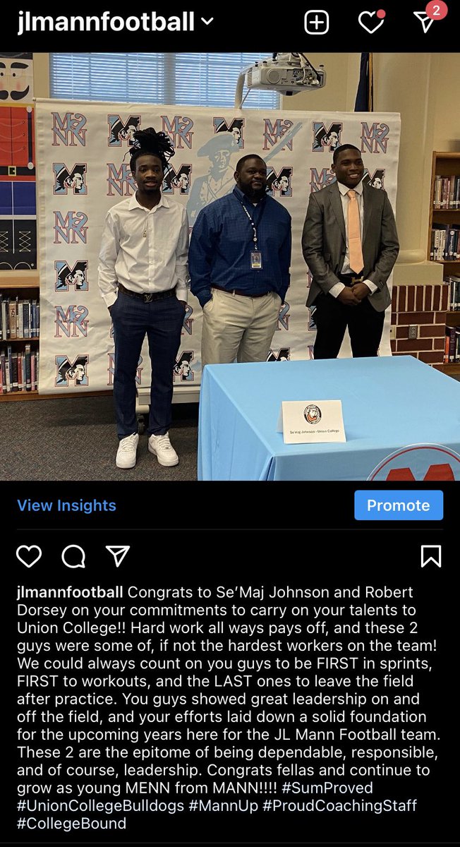 J L Mann Football (@jlmannfb) on Twitter photo Congrats @SeMaj_28Era and <a href="/robdoggjr/">Robert Dorsey</a> on your commitments!! #MannUp #SumProved #UnionCollegeBulldogs #ProudCoaches #CollegeBound Congrats @SeMaj_28Era and <a href="/robdoggjr/">Robert Dorsey</a> on your commitments!! #MannUp #SumProved #UnionCollegeBulldogs #ProudCoaches #CollegeBound