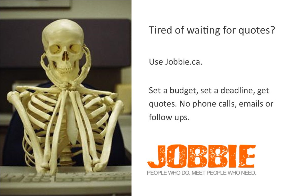 JobbieCa's tweet image. Why do you have to call a dozen times and email a dozen more to get one quote? Not with Jobbie.ca. Post your quote request, set a budget and deadline, and get multiple quotes - and it's FREE! #YYC #calgary #supportlocalyyc #yycbiz #calgarystartup #calgarynews