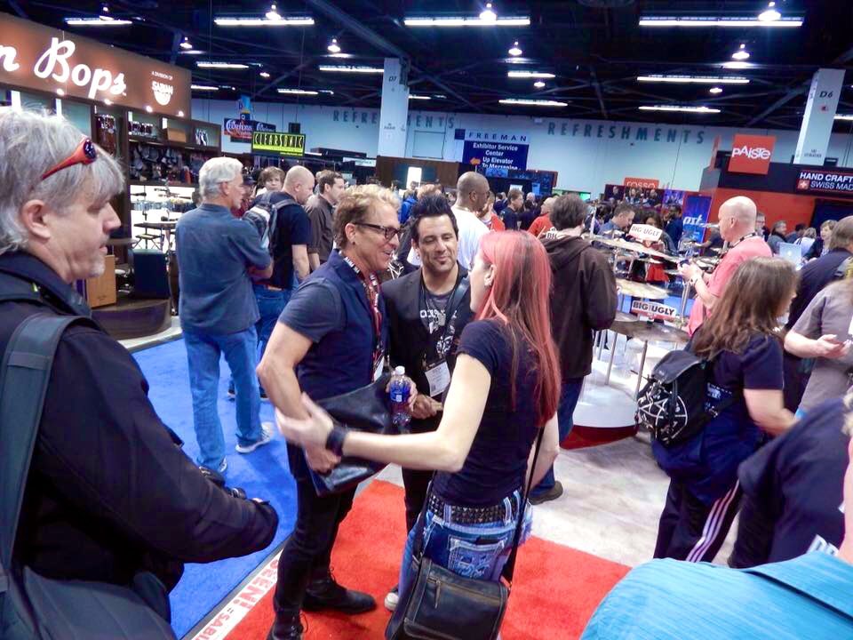 bccsi's tweet photo. #ThrowbackThursday - Here, our founder, @drummerapril is meeting #drummers @markyplanet (@Pink) & @RichRedmond (@Jason_Aldean) for the 1st time at #NAMM 2014! As you know, each has gone on to be a special guest at several of our #Drummathon events! 🤘🏻Wow! How time flies 💕 https://t.co/aO6qowZt6O