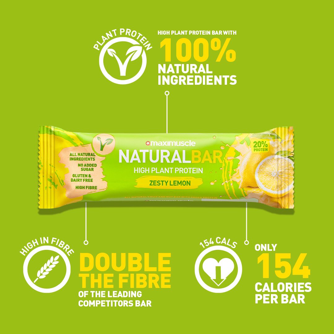Maximuscle's tweet photo. Why are our Natural Bars a great addition to your healthy snacking stash? ๐ง
๐ They contain double the fibre of our leading competitor's bar
๐ Only 154 calories each
๐ Made with 100% natural ingredients
๐ Gluten and dairy free
#Vegan #ProteinBar #YourMax https://t.co/iZCvhwP2Q0