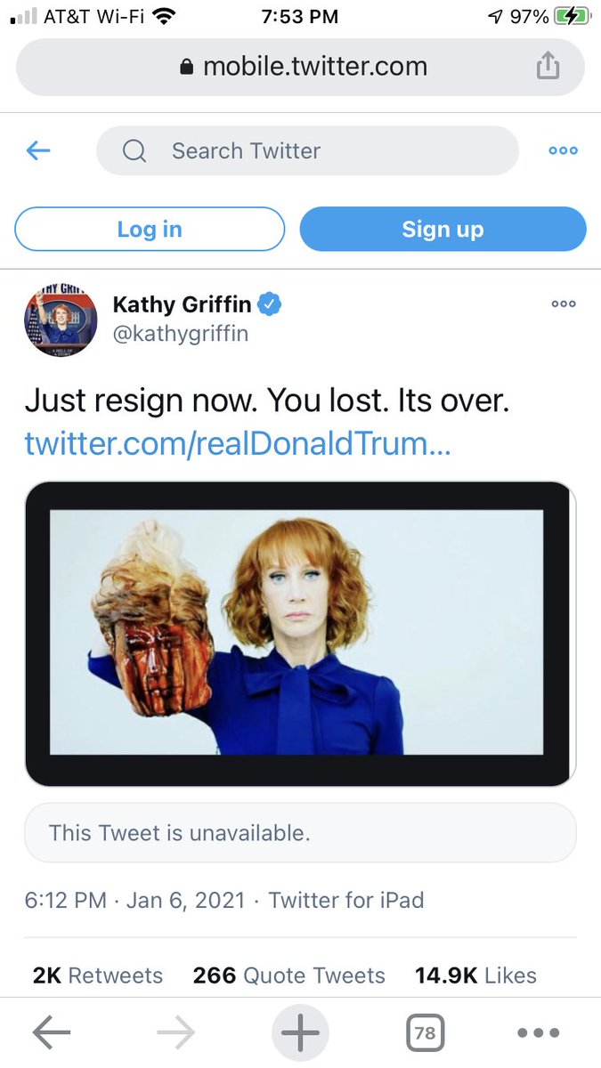 14/? Worse yet, Twitter is deeply unfair in how it censors people. Here are three tweets that didn’t get their users suspended. At last check only Griffin’s was forced to be taken down.  @Kaepernick7 meanwhile was given about $3 million by  @jack. But Trump is permanently suspended