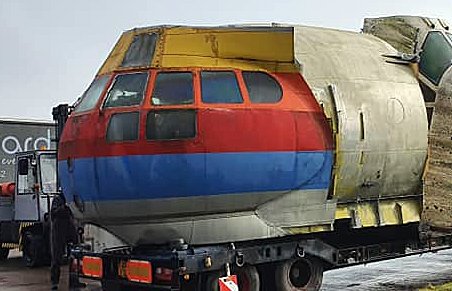 Two new arrivals at SWAM today ..Boeing 377 SGT-201 Super Guppy nose section F-BTGV and ex Olympic Airways Boeing 747-212B flight deck SX-OAD ...both from Bruntingthorpe ...picture credit Gary Spoors