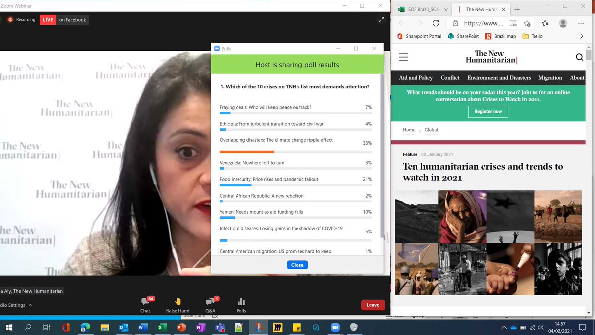 ⁦Great presentation from <a href="/newhumanitarian/">The New Humanitarian</a>⁩ today considering the biggest #humanitarian crises in 2021 &amp; what policy makers should prioritise. #climatechange &amp; #foodsecurity both up there! #crisestowatch