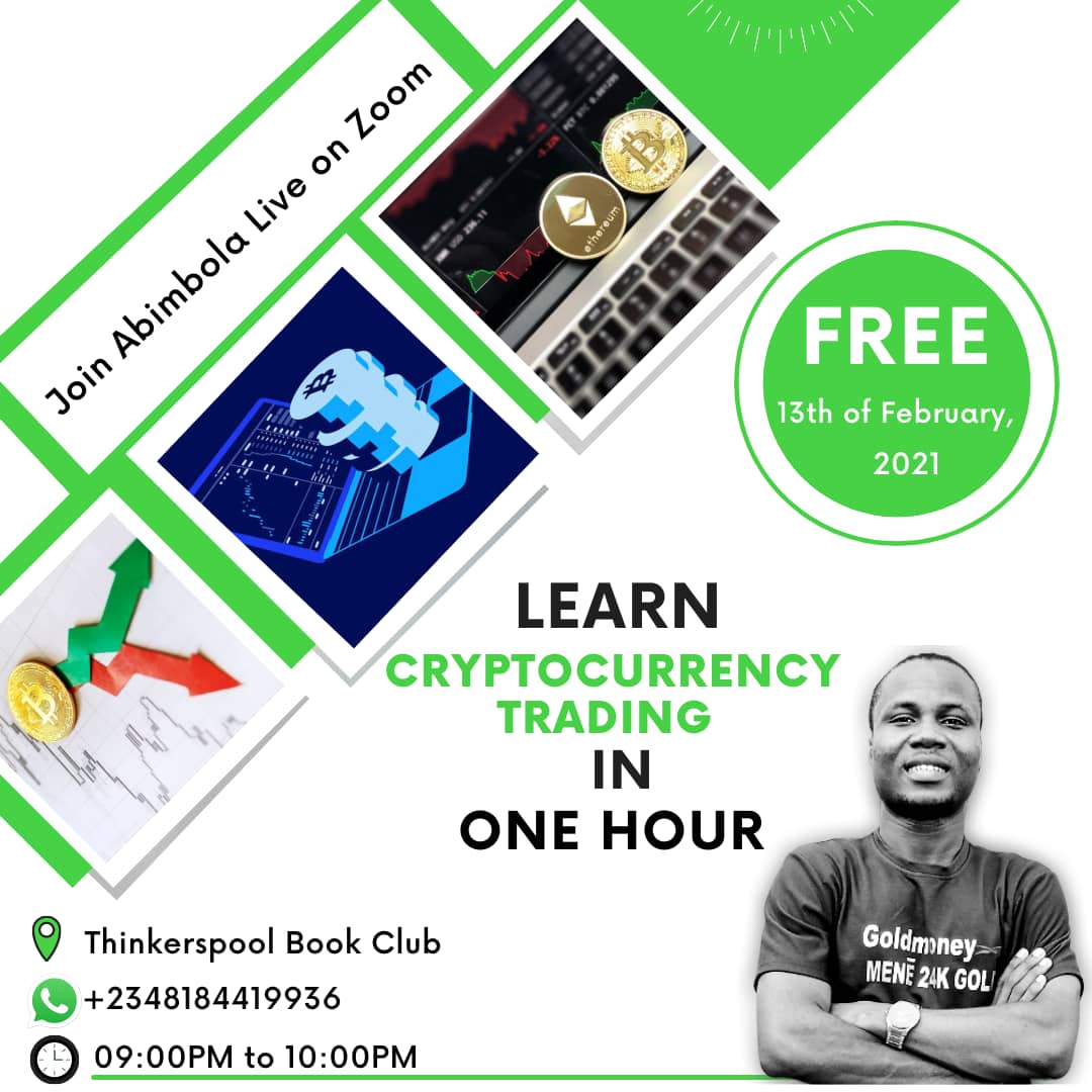 thinkerspool's tweet photo. Come learn the secret codes needed to trade with cryptocurrencies as Engr. Abimbola gives you a free one hour teaching session on zoom.
Caveat open only for readers in the community. One of the perks of being in the pool of thinkers.
#Free live session, #Crypto, #thinkerspool https://t.co/m6kZb7xaKn
