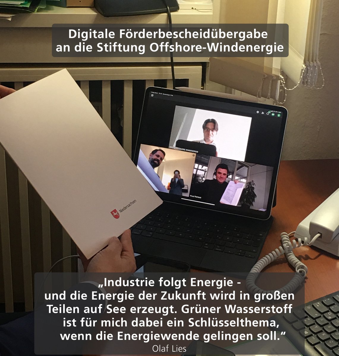 550.000 Euro für das Projekt „Grüner Wasserstoff mit Offshore-Windenergie“ der Stiftung Offshore-#Windenergie. #GrünerWasserstoff und #Offshore sind zentrale Säulen der #Energiewende. Damit schaffen wir wichtige Industriearbeitsplätze in #Niedersachsen.