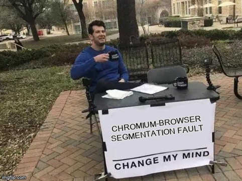 askubuntumemes's tweet image. Chromium-browser segmentation fault askubuntu.com/questions/1313… #chromium #segmentationfault