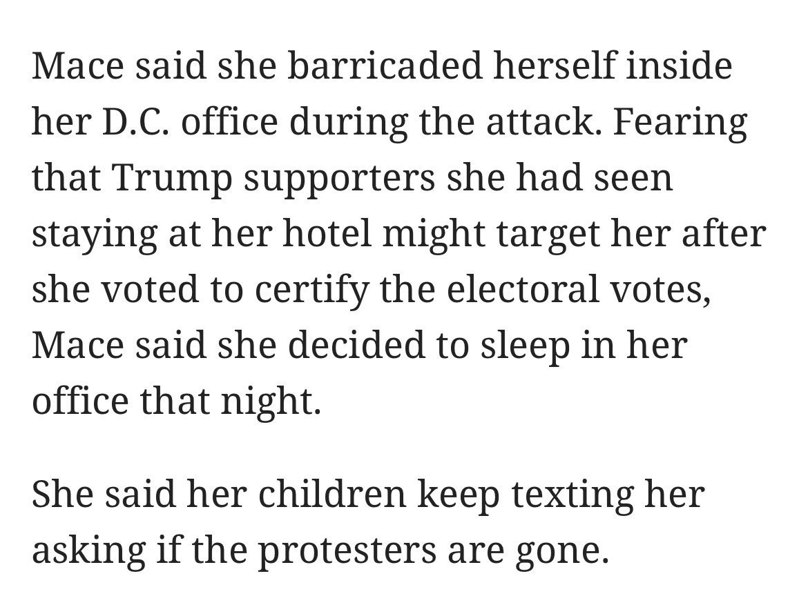 This is a deeply cynical &amp; disgusting attack, <a href="/NancyMace/">Nancy Mace</a>.

As the Capitol complex was stormed and people were being killed, none of us knew in the moment what areas were compromised.

You previously told reporters yourself that you barricaded in your office, afraid you’d be hurt.