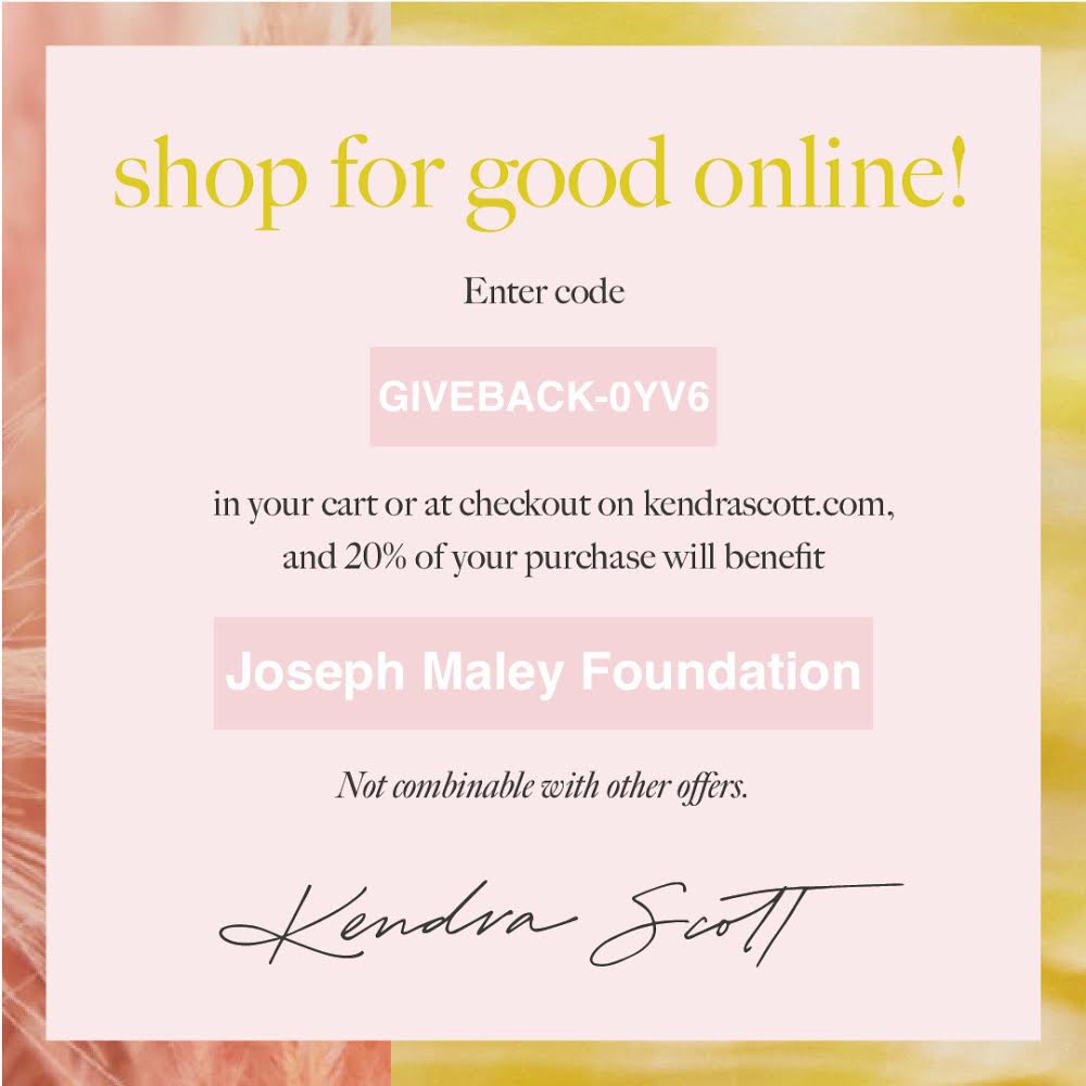 JosephMaleyJMF's tweet photo. This Friday &amp; Saturday (Feb 6-7), support JMF AND treat yourself or the ones you love by participating in the JMF &amp; Kendra Scott Give-Back Event (ONLINE) 💕🦋 Use the code on the image below during checkout at https://t.co/75unRlJxlm and 20% of your purchase will go to JMF! https://t.co/exr01EUQLH