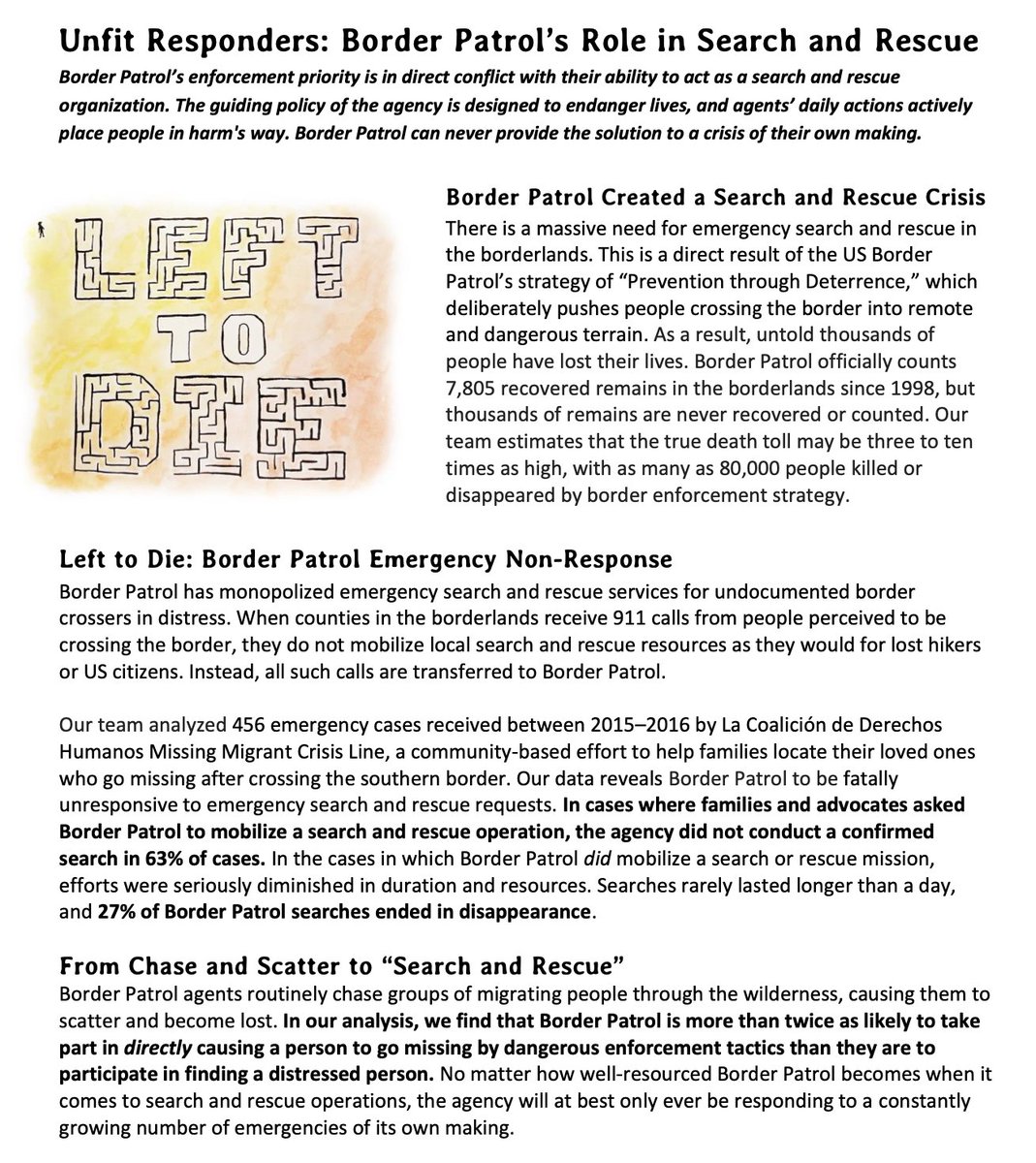 Our new report — Left to Die: Border Patrol, Search and Rescue and the Crisis of Disappearance — is out now! ( http://www.thedisappearedreport.org ).Here are some of our KEY FINDINGS 