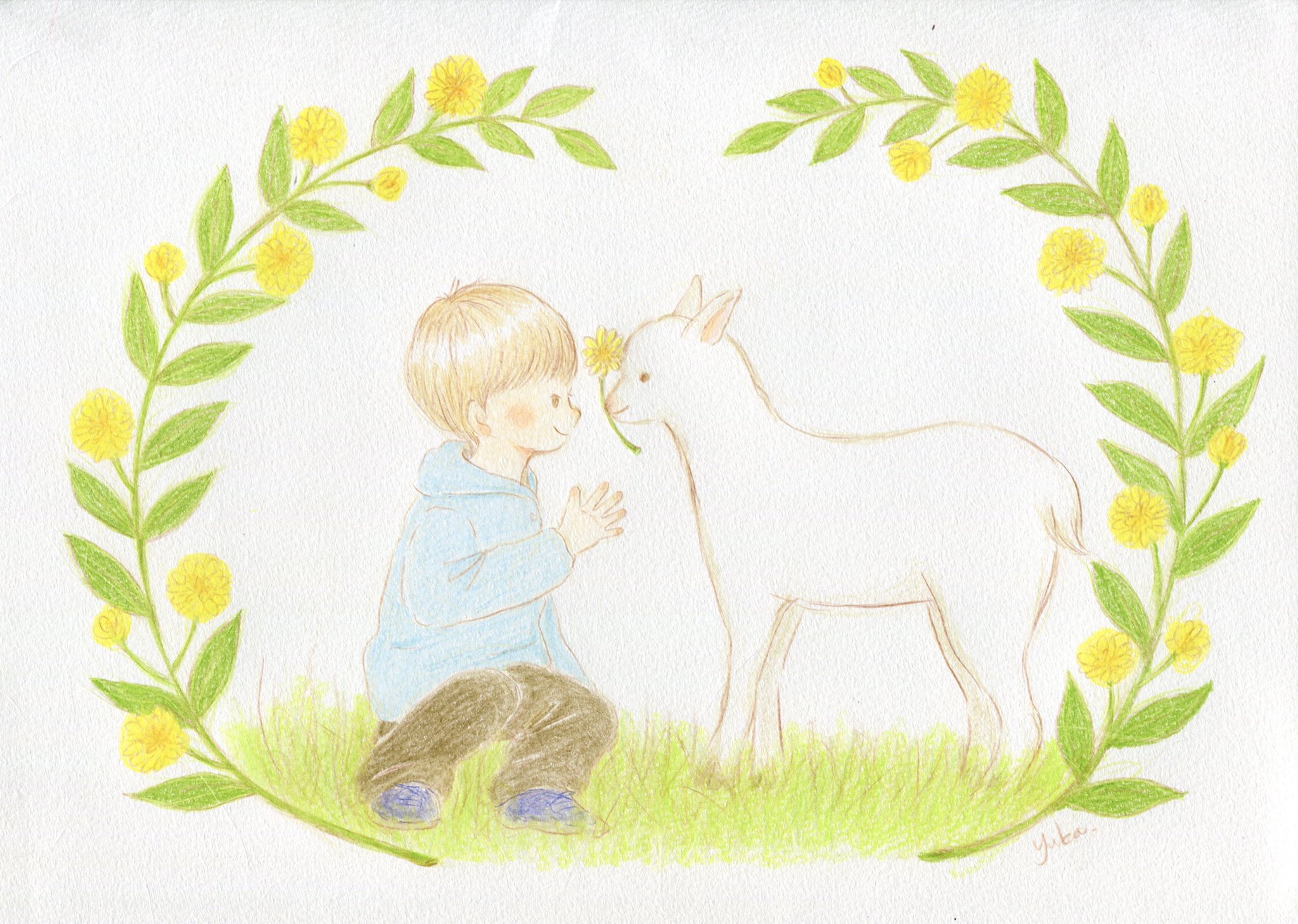 Yuka 色鉛筆画 男の子と子ヤギ イラスト イラスト好きな人と繋がりたい 色鉛筆画 動物画 子ヤギ T Co E1kixvz81m Twitter