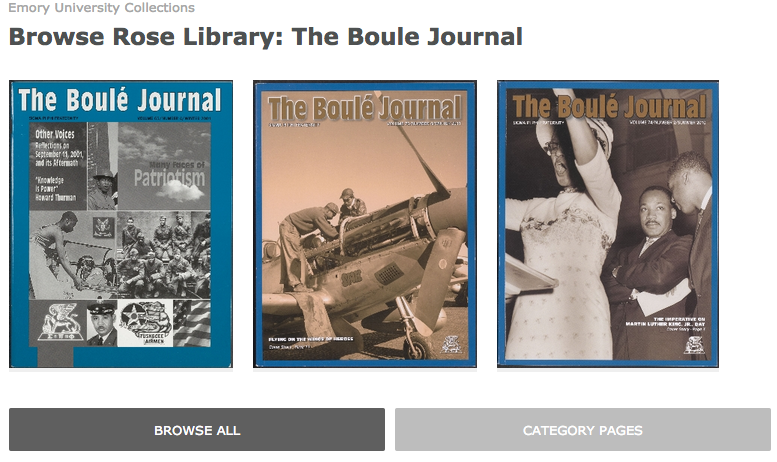Explore this collection from Emory University's Rose Library: The Boule Journal is the official publication of Sigma Pi Phi, the first Greek-letter fraternity founded by African American men. The first edition of the Boule Journal was published in 1912...
digitalgallery.emory.edu/luna/servlet/s…