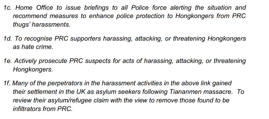 A recent survey by Hongkongers in Britain found that 90% of respondents identified “Campaigns supported by the Chinese/HKSAR government to harm the interest andsafety of Hongkongers in the UK” as the cause that make them feel unsafe in the UK.It gives some recommendations
