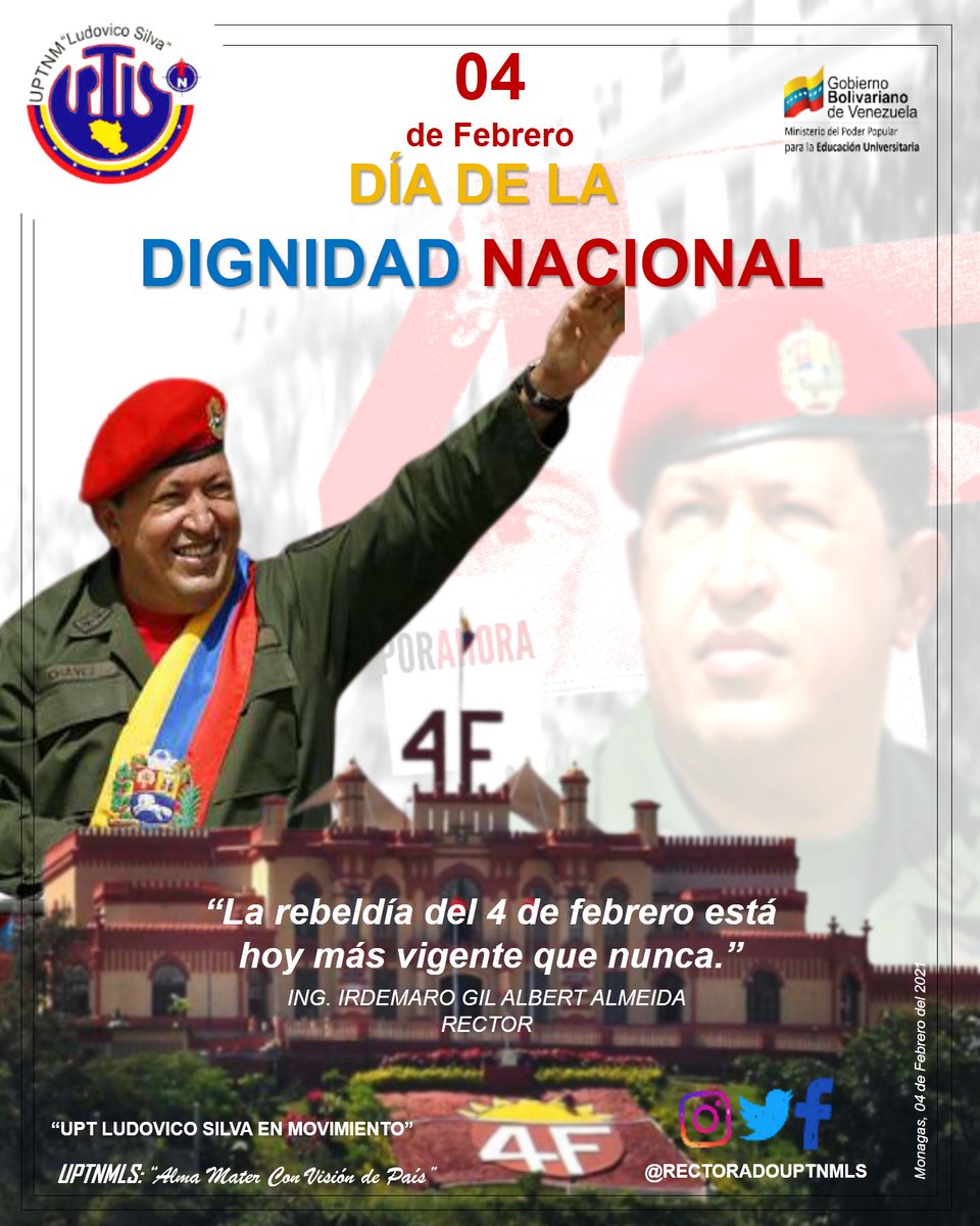 RECTORADOUPTNM's tweet photo. 🇻🇪```Dignidad Nacional🇻🇪```
.........................................................
```🇻🇪Ayer un "por ahora", hoy un para siempre… ```Así el 4 de febrero de 1992, marcaba una inflexión en la historia de Venezuela.🇻🇪

UPT LUDOVICO SILVA EN MOVIMIENTO
@ildemaroga1 https://t.co/cSrXoR4oy0