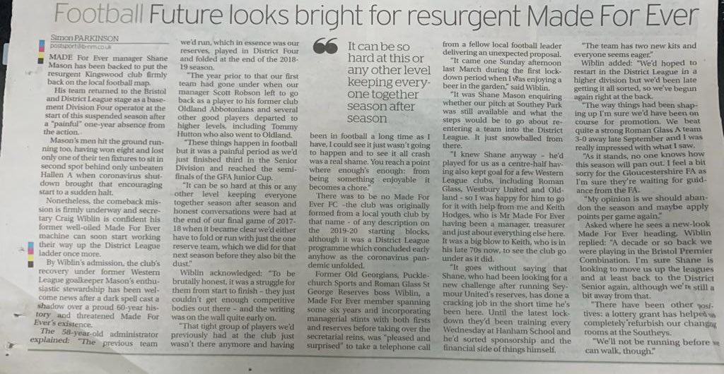 upthemades's tweet photo. Brilliant write up in the Bristol post today! Hopefully we can feature again this season! Thanks @simonparkinson3 https://t.co/eeeXGiuALu