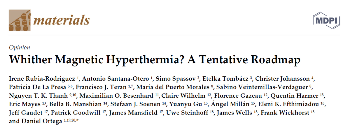 Don't miss this crucial review on #MagneticHyperthermia co-authored by key figures in the field.

doi.org/10.3390/ma1404… 

#clinicaltranslation #theranostics #cancertreatment  #oncology #magneticnanoparticles #magneticparticleimaging