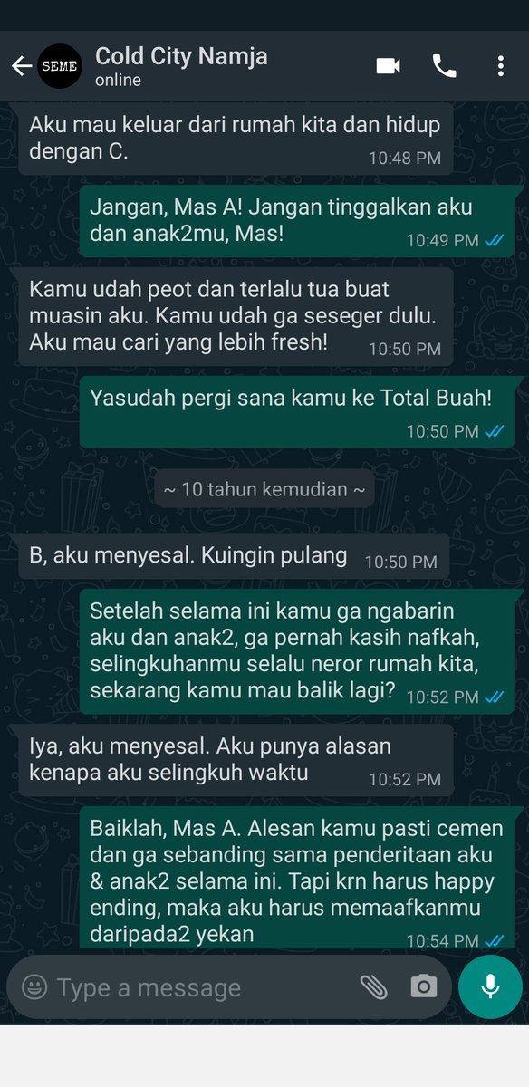  TW: glorifying cheatingAda damage besar utk orang yg diselingkuhi: rasa ga cukup, ga layak, nyalahin diri sendiri, dll. It's very ugly. Bayangkan ada di posisi dia/jd keluarganya. Ini bukan isu ringan. Di AU, okelah pemeran utama jadi sama selingkuhan. Irl jangan dong ya. 