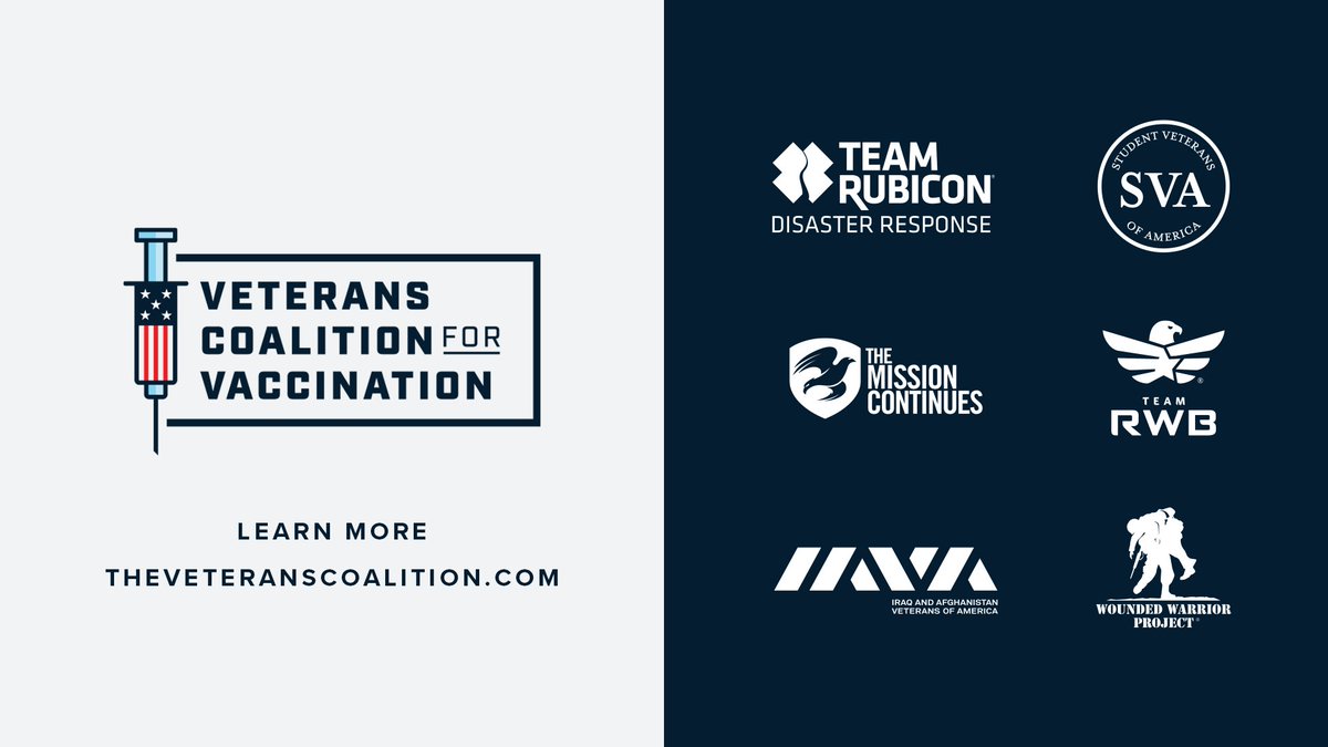 Student Veterans of America (@studentvets) on Twitter photo We're proud to partner with @IAVA, <a href="/TeamRWB/">Team Red, White & Blue</a>, <a href="/TeamRubicon/">Team Rubicon</a>, <a href="/missioncontinue/">The Mission Continues</a>, and <a href="/wwp/">WWP</a> to unite and mobilize a nationwide network of veterans to ensure
equitable access to vaccinations for all Americans. theveteranscoalition.com #thisisourshot We're proud to partner with @IAVA, <a href="/TeamRWB/">Team Red, White & Blue</a>, <a href="/TeamRubicon/">Team Rubicon</a>, <a href="/missioncontinue/">The Mission Continues</a>, and <a href="/wwp/">WWP</a> to unite and mobilize a nationwide network of veterans to ensure
equitable access to vaccinations for all Americans. theveteranscoalition.com #thisisourshot