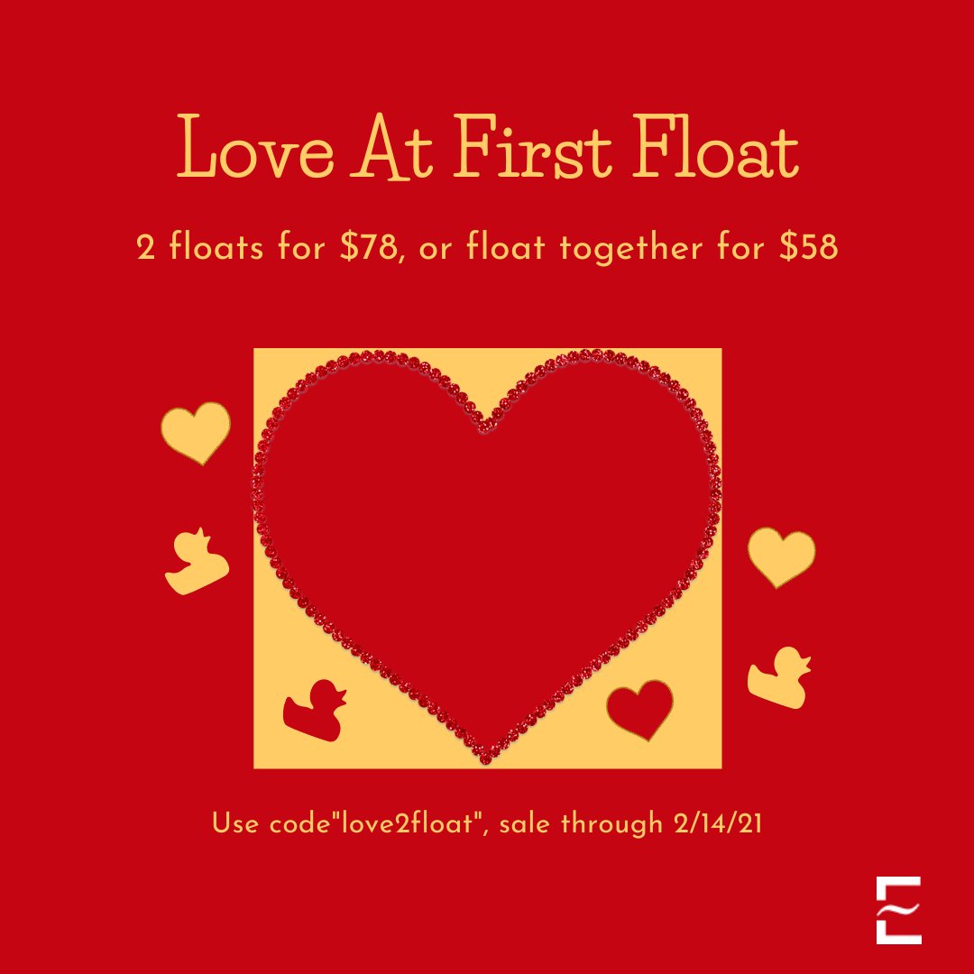 This Valentine's Day, give the gift of relaxation to the one you love. Two individual floats for $78, or a couples float (in the same tank) for just $58.

Use the code "love2float" at equilibriumfloat.com through 2/14. Book in advance, Valentine's weekend fills up fast!