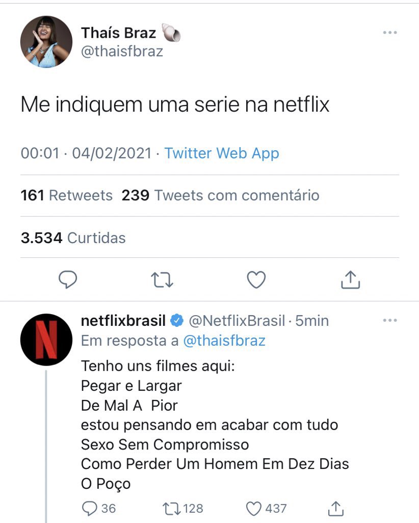 X 上的 FOFOQUEI：「Gente, a Netflix respondendo o tweet da Thaís