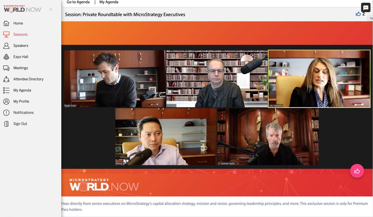 #MicroStrategy executives are @michael_saylor ,<a href="/hughtowen/">hugh owen</a>, <a href="/TimLangCTO/">Tim Lang</a>, Joty Paparello, and Phong Le are answering questions from attendees now during #WorldNow

Join and ask your questions here: microstrategy.com/en/resources/e…