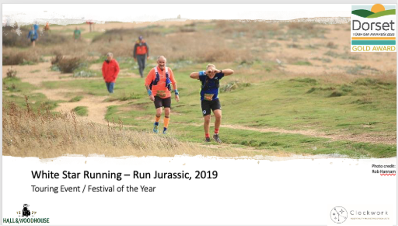 DorsetTourAwds's tweet photo. Gold winners, and #HallandWoodhouse @badgerales Tourism Event of the Year – it’s #RunJurassic for their 2019 event in #Bridport, many congratulations! #DorsetTA https://t.co/orIBgcnVlE