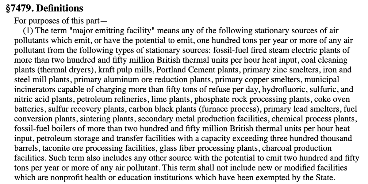 If 50 to 60 new major emitting facilities, drawn from any industry on the list below, sought to build in St. Croix, each with emissions ≥ 100 tons per year of dangerous air pollution, EACH would need to install Best Available Control Technology cutting pollution by 90+%. 11/