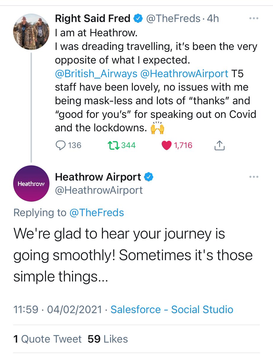 pipsjukebox's tweet photo. Nothin much goin on here, just Right Said Fred bragging about not wearing a mask in a crowded building before flying during a pandemic, and the UK’s biggest airport @HeathrowAirport congratulating him on doing so. You’d have thought @British_Airways would’ve learned their lesson. https://t.co/O9CZUTDtFa