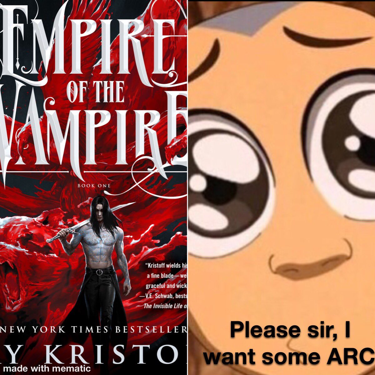 I figured I might try to be a bit more creative this time as I HAVE A MIGHTY NEED!!!! The US cover for Empire of the Vampire is live!!! Win an ARC here: jaykristoff.com/news/ #eotv  <a href="/misterkristoff/">Jay Kristoff News/Updates</a>