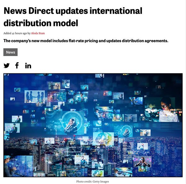 NewsDirectCorp's tweet image. Thanks, @PRWeekUS!
The word is out that News Direct is reinventing news distribution and has now expanded its unique offering and reach globally.
#PR #newswire #disruption #expansion #international