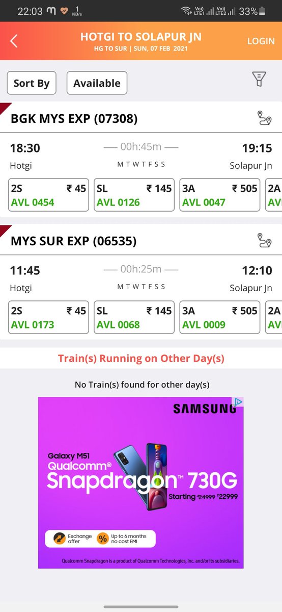I had booked my ticket from Hotgi (Hg) to Solapur (Sur) in train number 06535 MYS - SUR SPEACIAL but according to NTES Mobile app this train do not halt on hotgi jn. So I request you to look into this matter .
<a href="/RailMinIndia/">Ministry of Railways</a> <a href="/IRCTCofficial/">IRCTC</a> <a href="/Central_Railway/">Central Railway</a> <a href="/DrmSolapur/">DRM Solapur</a> <a href="/RailwaySeva/">RailwaySeva</a>