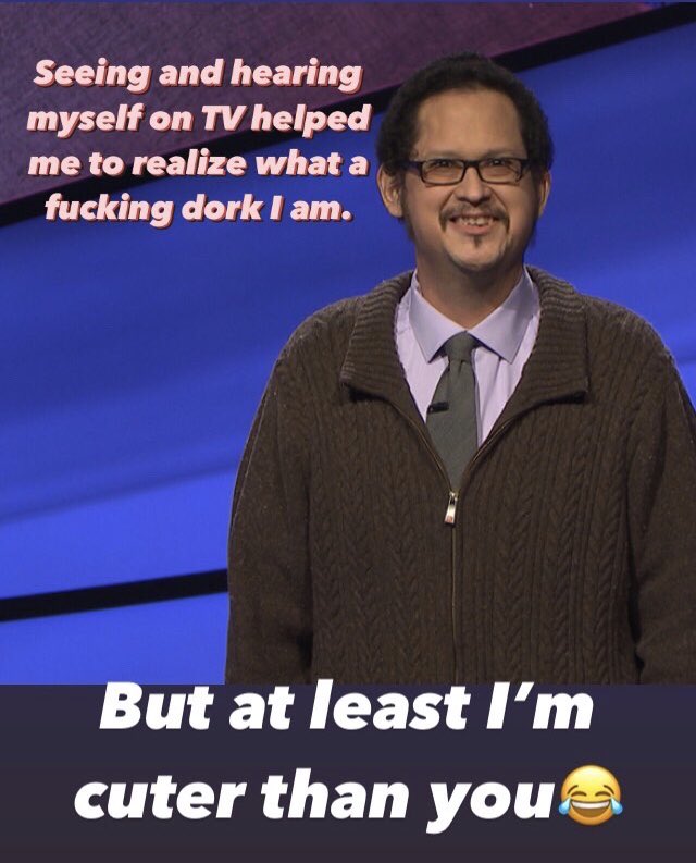deadalive35's tweet photo. #Jeopardy #ILostOnJeopardy #CuterThanYou #dork #fuckingdork https://t.co/vs0AT3Cmzu
